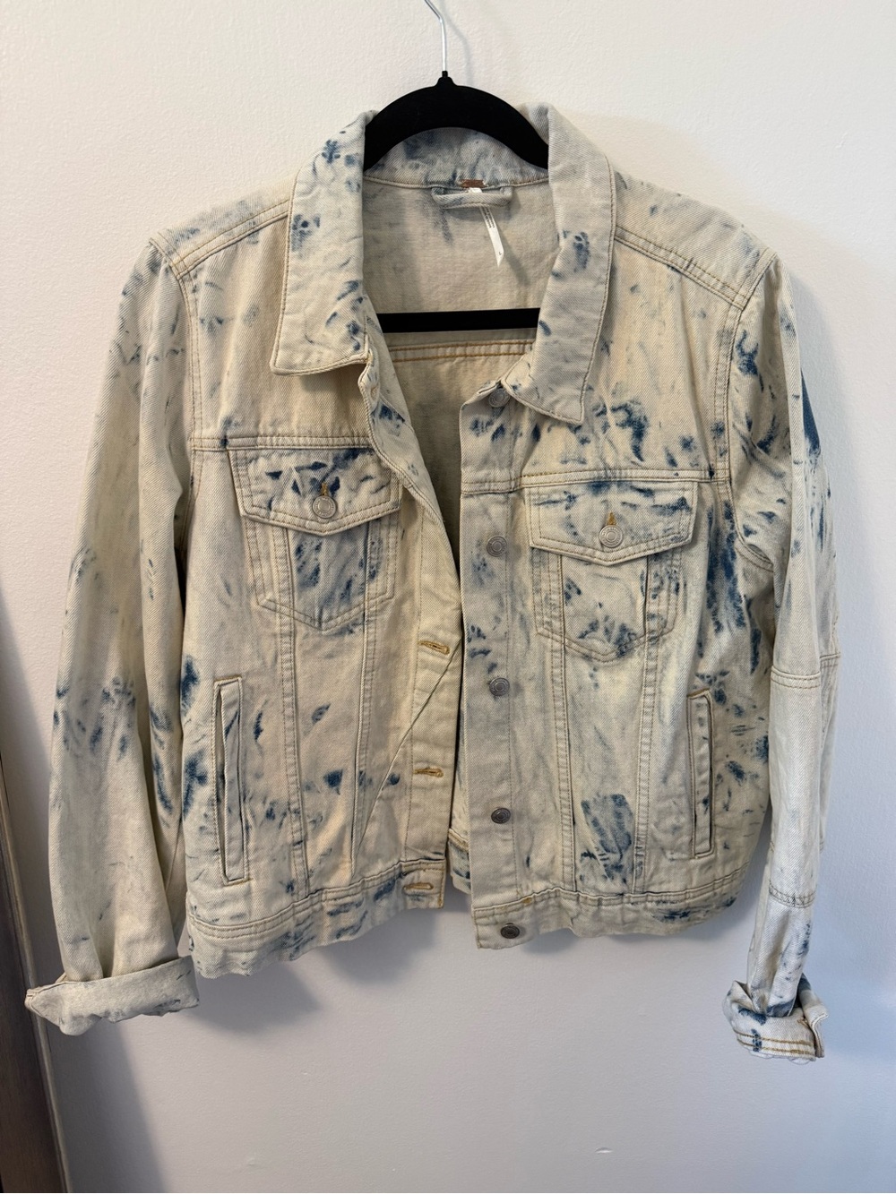 Free People Bleached Tie-Dye Denim Jacket Large